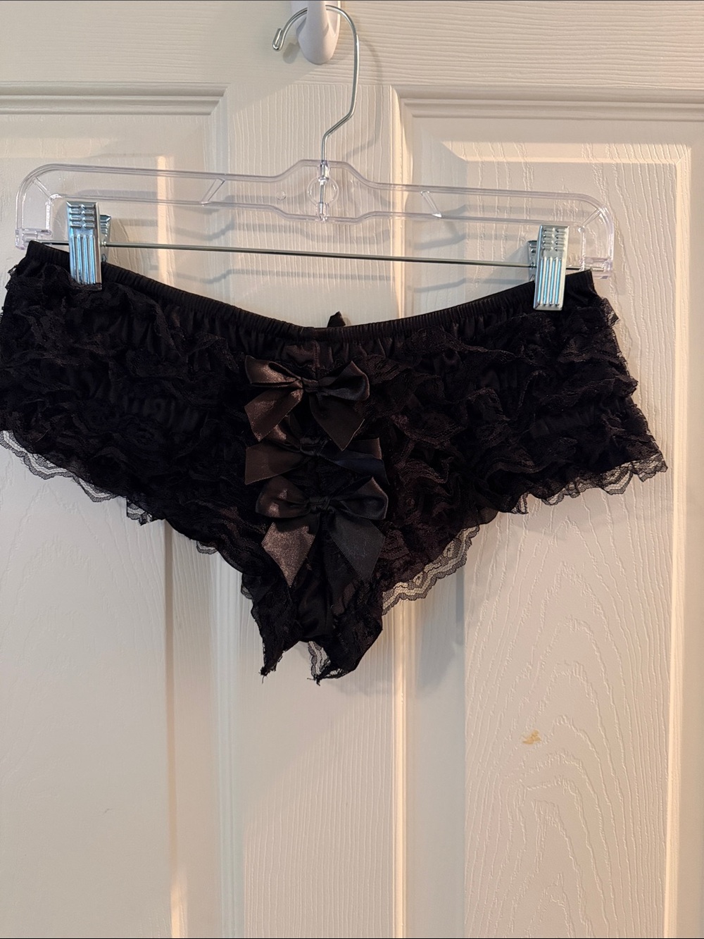 Vintage 2011 Black Lace Ruffle Bow Bikini Briefs